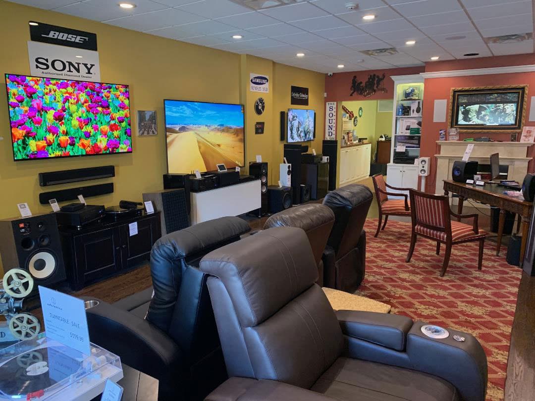 Sound Insight lobby with TVs and speakers