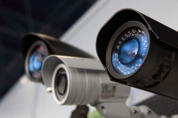 Surveillance camera feeds on a monitor